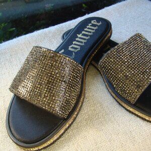 Juicy Couture Yippy black and gold studded Slide Sandals, Size 8
